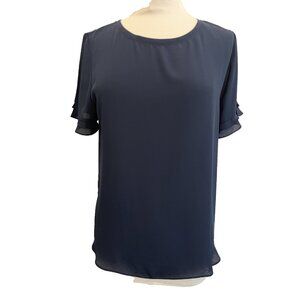 Ann Taylor Factory Women's size L Navy Blue Flutter Sleeve Top New w tags casual
